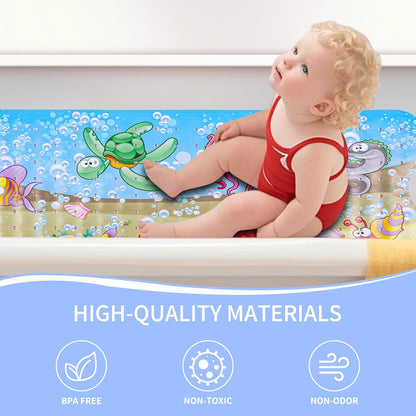 Baby Bath Mats Non Slip Anti Mould 100x40cm Bathtub Mats Extra Long Bath Shower Tub Mat with Suction Cup and Drain Holes,Sea Turtle Cartoon Kids Bath Mat,Machine Washable,for Bathroom Floor