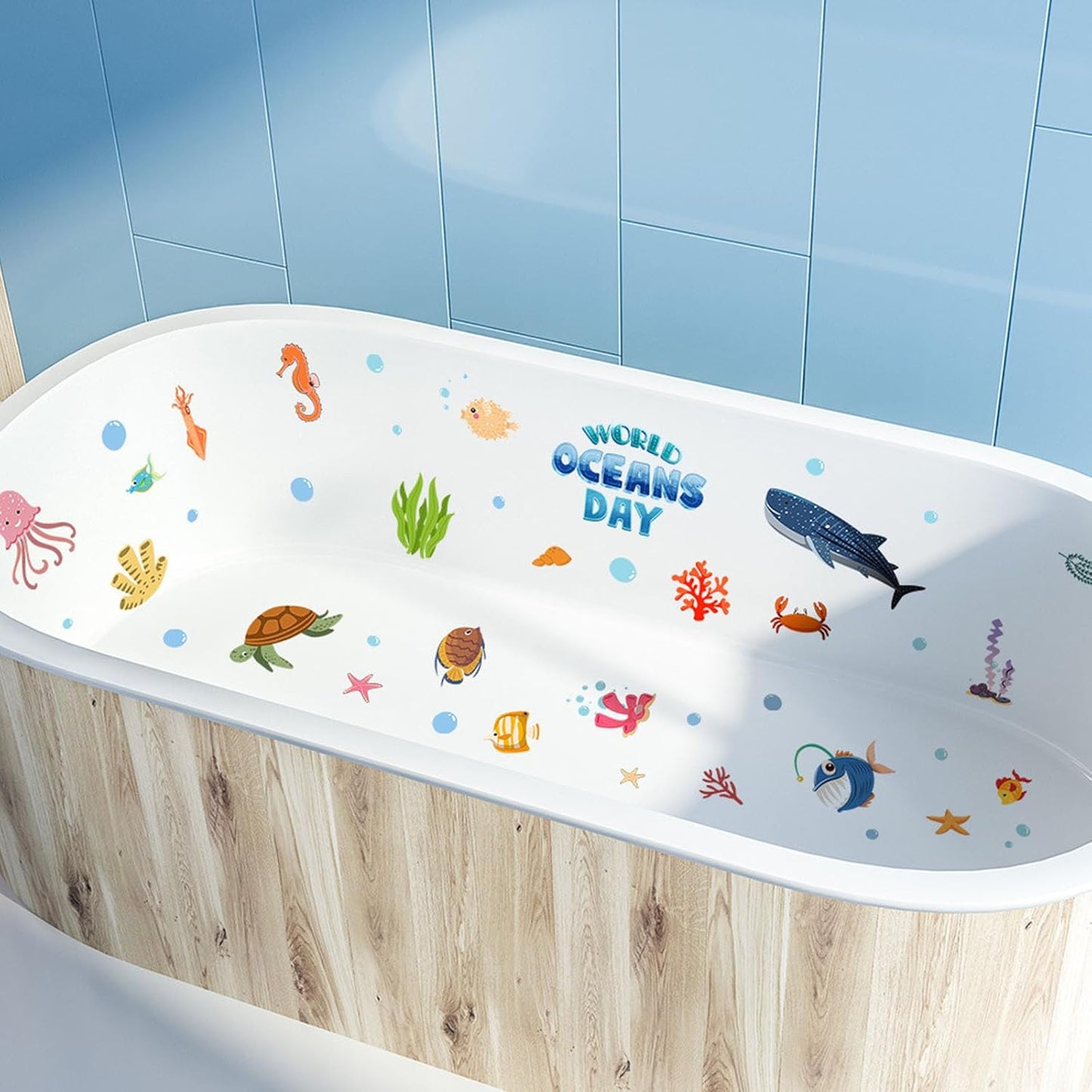 Non Slip Bathtub Stickers Adhesive Sea Creature Decorations Stickers AdhesiveWall Decals for Shower Surfaces Toddlers Bedroom Bathroom Window Baby Nursery and Children Classroom (Blue)