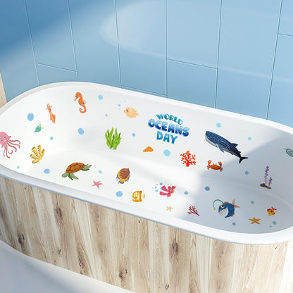 Non Slip Bathtub Stickers Adhesive Sea Creature Decorations Stickers AdhesiveWall Decals for Shower Surfaces Toddlers Bedroom Bathroom Window Baby Nursery and Children Classroom (Blue)