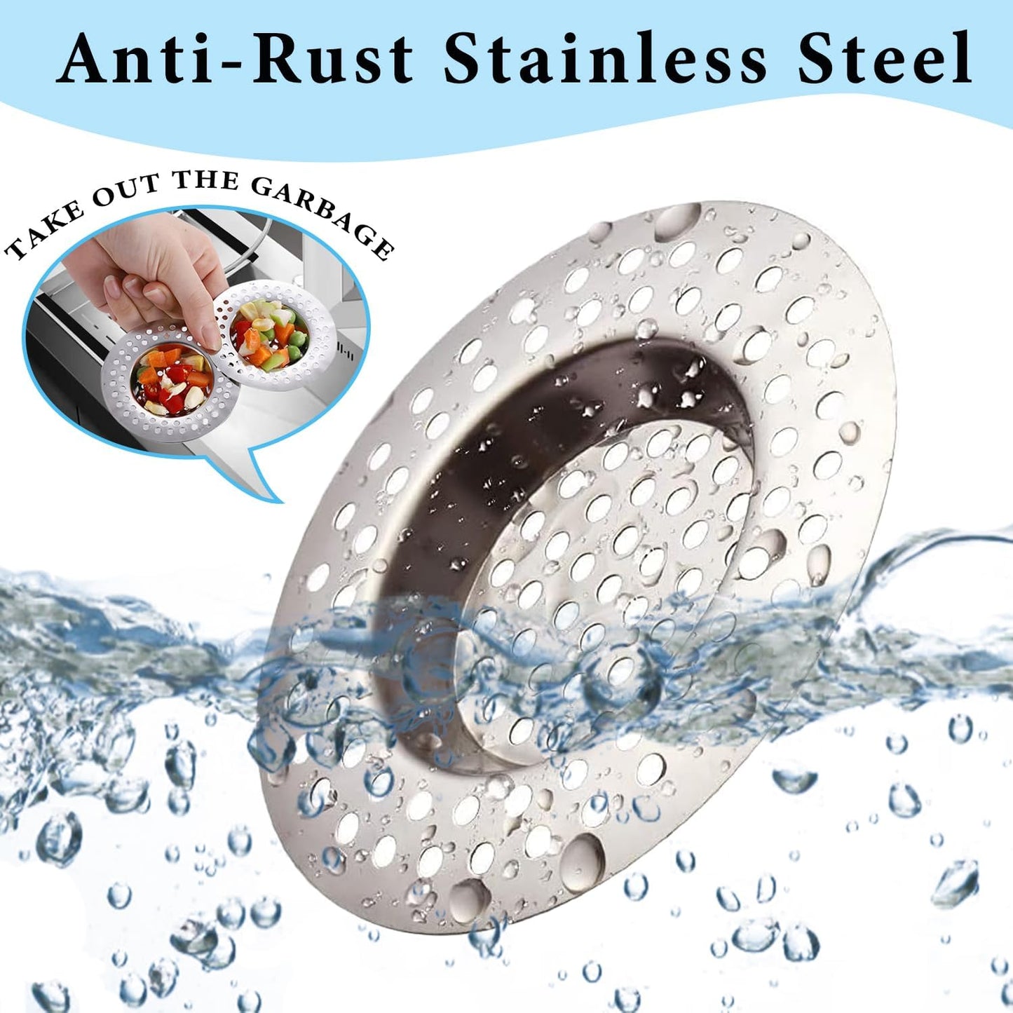 Sink Strainer Plug Stainless Steel Hole Drain Cover, Bath Plug/Shower Drain Protector Hair Catcher Sink Stopper Filter for Bathroom, Kitchen (External Diameter 7.5cm, Inner Diameter 4.5cm) Pack of 2