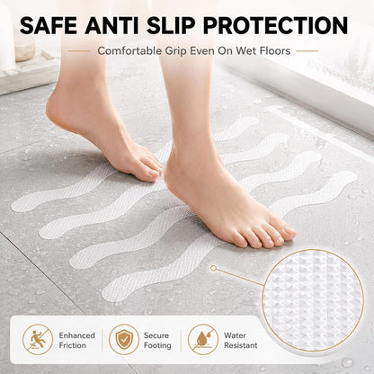 36PCS Non Slip Bath Stickers, S-Wave Anti Slip Shower Stickers for Safety, Transparent Self-Adhesive Bathtub Strips for Bathroom, Stairs, Wet Floors, Kitchen - Includes Scraper
