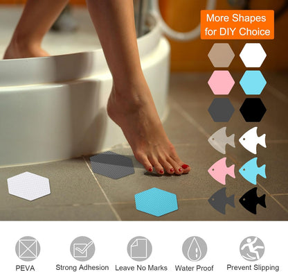 sourcing map 24pcs Non-Slip Bathtub Stickers Set 4.02" Fish Shower Floor Sticker PEVA Anti-Slip Adhesive Appliques with Scraper for Bathroom Kitchen Treads Stairs Swimming Pool, Clear