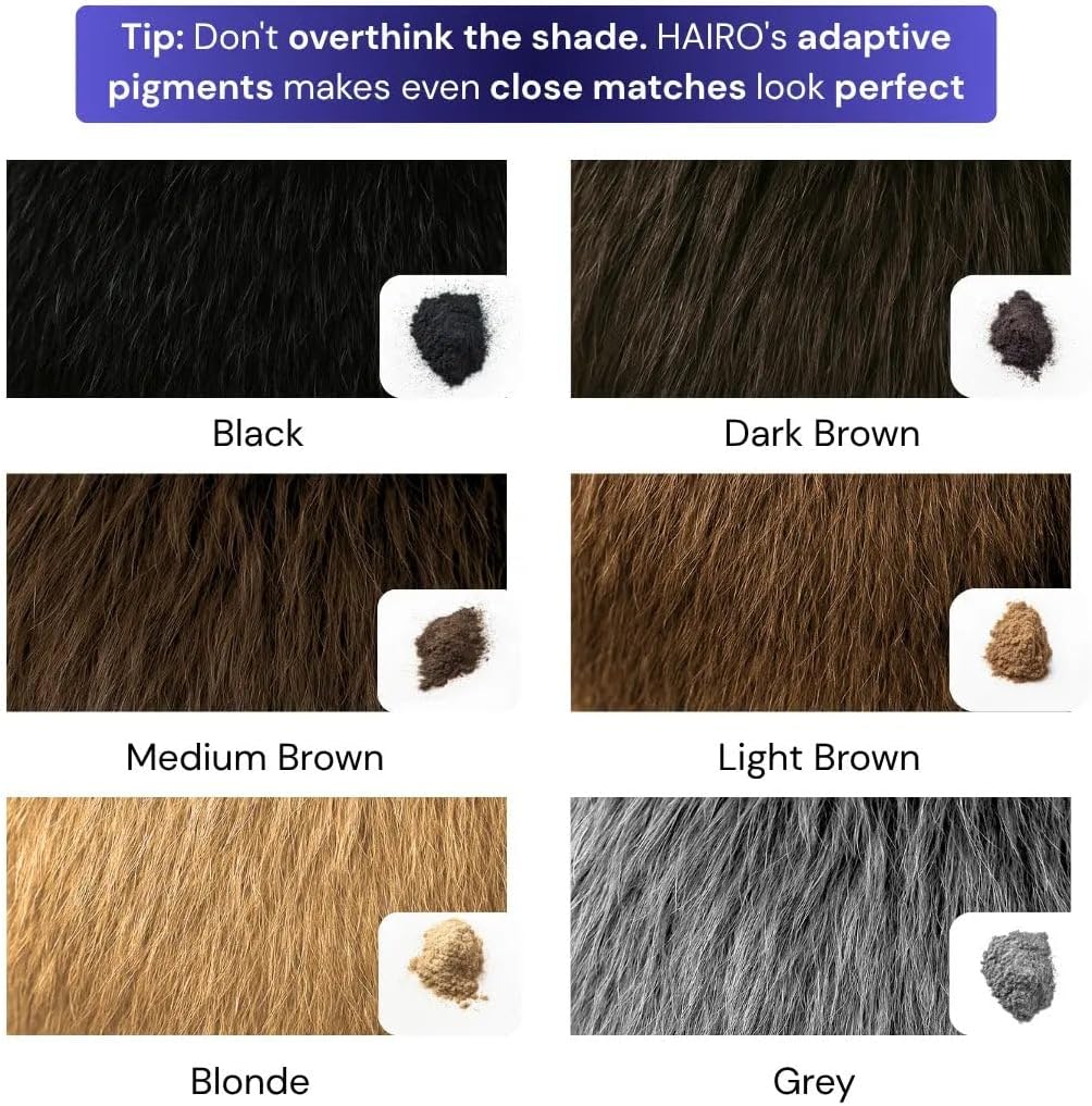 hairo Hair Density Filler, Hairline Powder Root Touch Up for Thinning Hair Coverage, Hair Fibre Waterproof Effect, Bald Spot Concealer for Women Men, Dark Brown Instant Blend with Puff Mirror