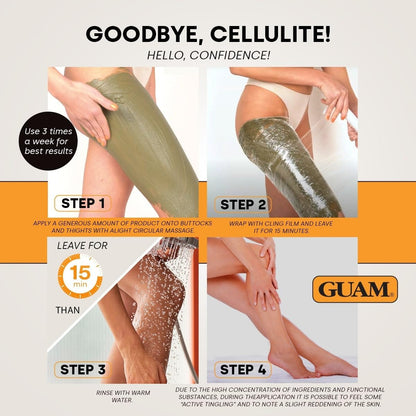 GUAM FIR Anti Cellulite Seaweed Hot Body Mud - 500g Warm Cellulite Remover for Flat Tummy &amp; Waist - Belly Tightening Skin Firming Cream - 15Min Fast Formula to Boost Skin Microcirculation &amp; Elasticity