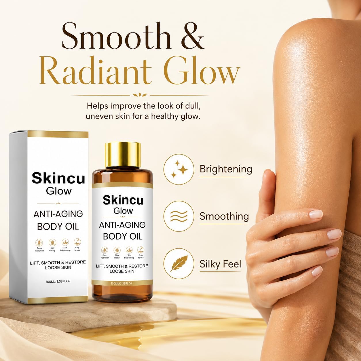 Skincu Anti Aging Body Oil, Skincu Glow Remedy Oil Skin Tightening Plant-Based Firming &amp; Moisturising Oil, Lightweight Non-greasy Formula for Smooth Glowing Skin, 100ml