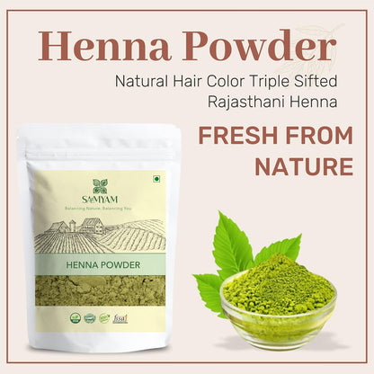 SAMYAM Pure Henna Powder - 200g Pack | Natural Hair Color, Triple Sifted Rajasthani Henna, PPD Free