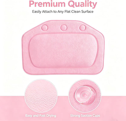 Bath Pillows for Head and Neck, Foam Padded Super Soft Bathtub Pillow, PVC Material Ergonomic Bath Cushion with Suction Cups for Back Shoulder Support (Pink)