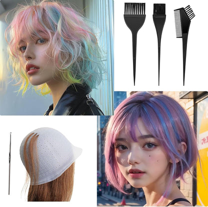 11 Pcs Set Highlighting Kit, Highlighting Cap, Hair Highlighting Kit, Highlight Cap With Hair Coloring Brushes And Needle, Frosting Cap For Color Salon Silicone Hairdressing Tools For Women Girls