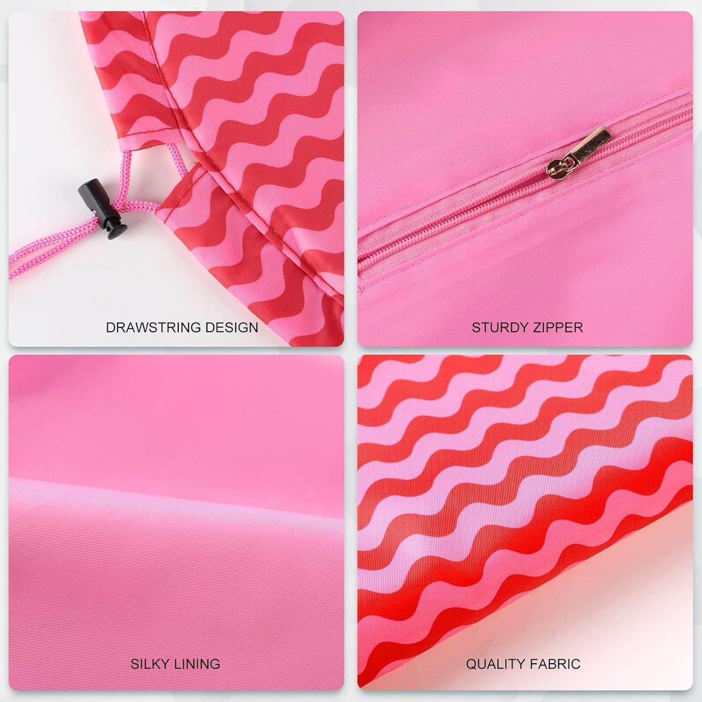 Lazy Drawstring Makeup Bags, Large Capacity Waterproof Travel Portable Cosmetic Bag Pouch Makeup Pouch Storage Organiser for Women Girl (Red Wave)