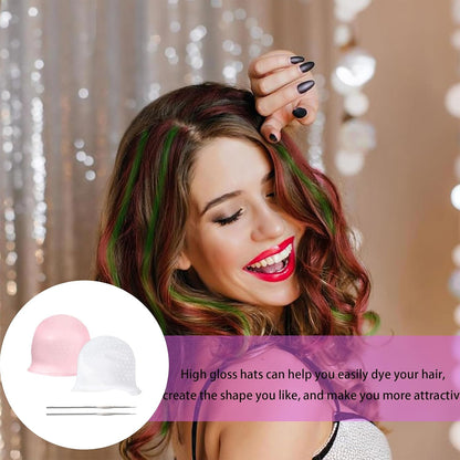 2 Pcs Of Highlighting Cap, Highlighting Kit, Hair Highlighting Kit, Reusable Silicone Hat For Beauty Salons, Suitable For Men And Women'S Hair Dyeing With Highlighting Cap (White/Pink)