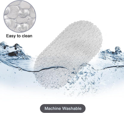 WELTRXE Non Slip Bath Mats for Inside Bath, 69 x 36 cm Clear Pebble Bath Mat Non Slip Anti Mould, Anti Slip Shower Mat, Flexible Oval PVC Bathtub Mat with Suction Cups &amp; Drain Holes, Machine Washable