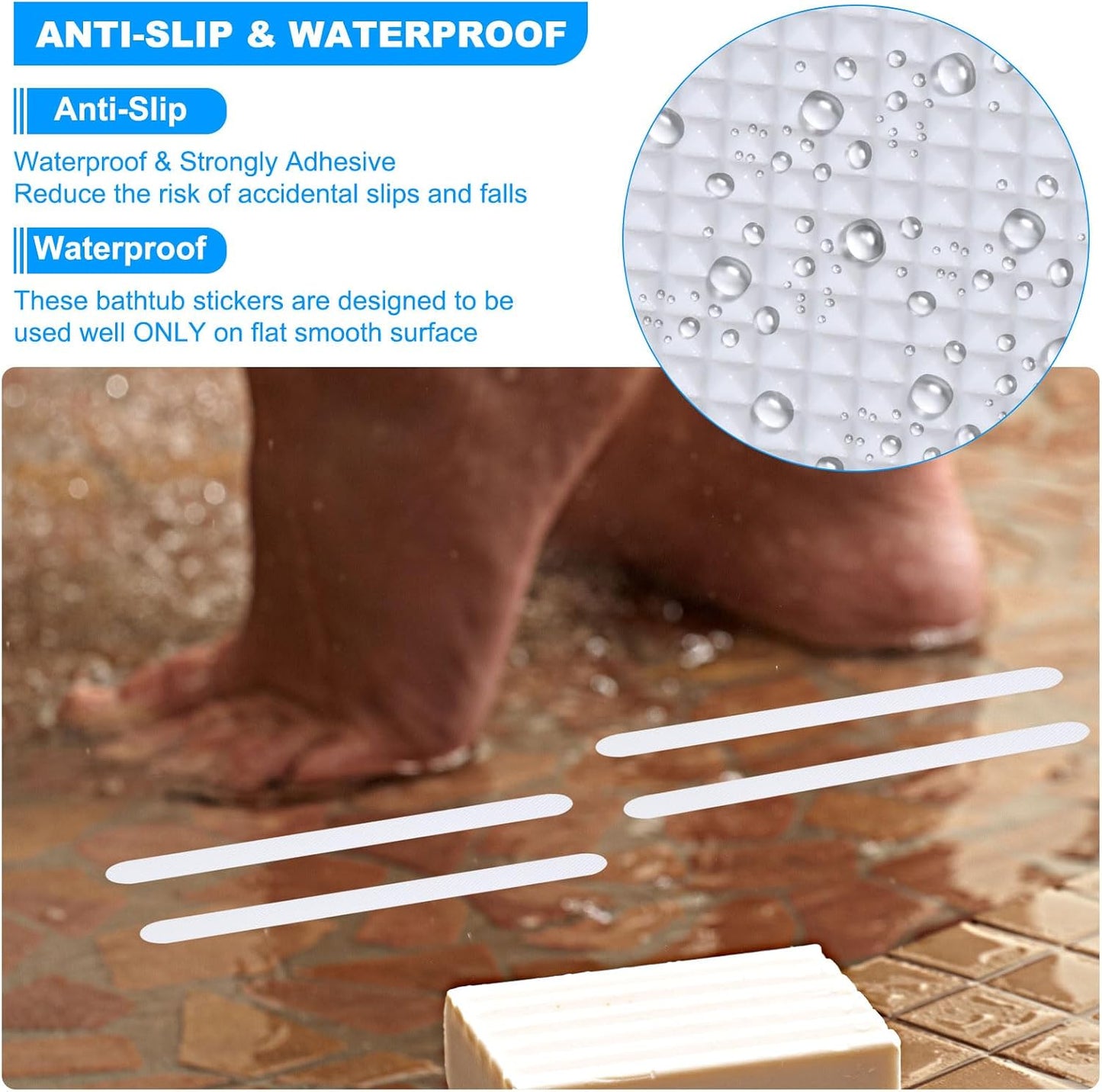 PATIKIL Bathtub Non Slip Stickers 14.96x0.79 Inch, 6 Pack Safety Shower Floor Anti Slip Stickers with Adhesive Decals Scraper for Bath Tub Shower Floor Stair, White