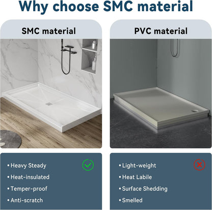 900 x 900 x 10 mm Shower Tray, SMC Shower Pan Base with Drain Assembly &amp; Drain Cover Included, Non-Slip