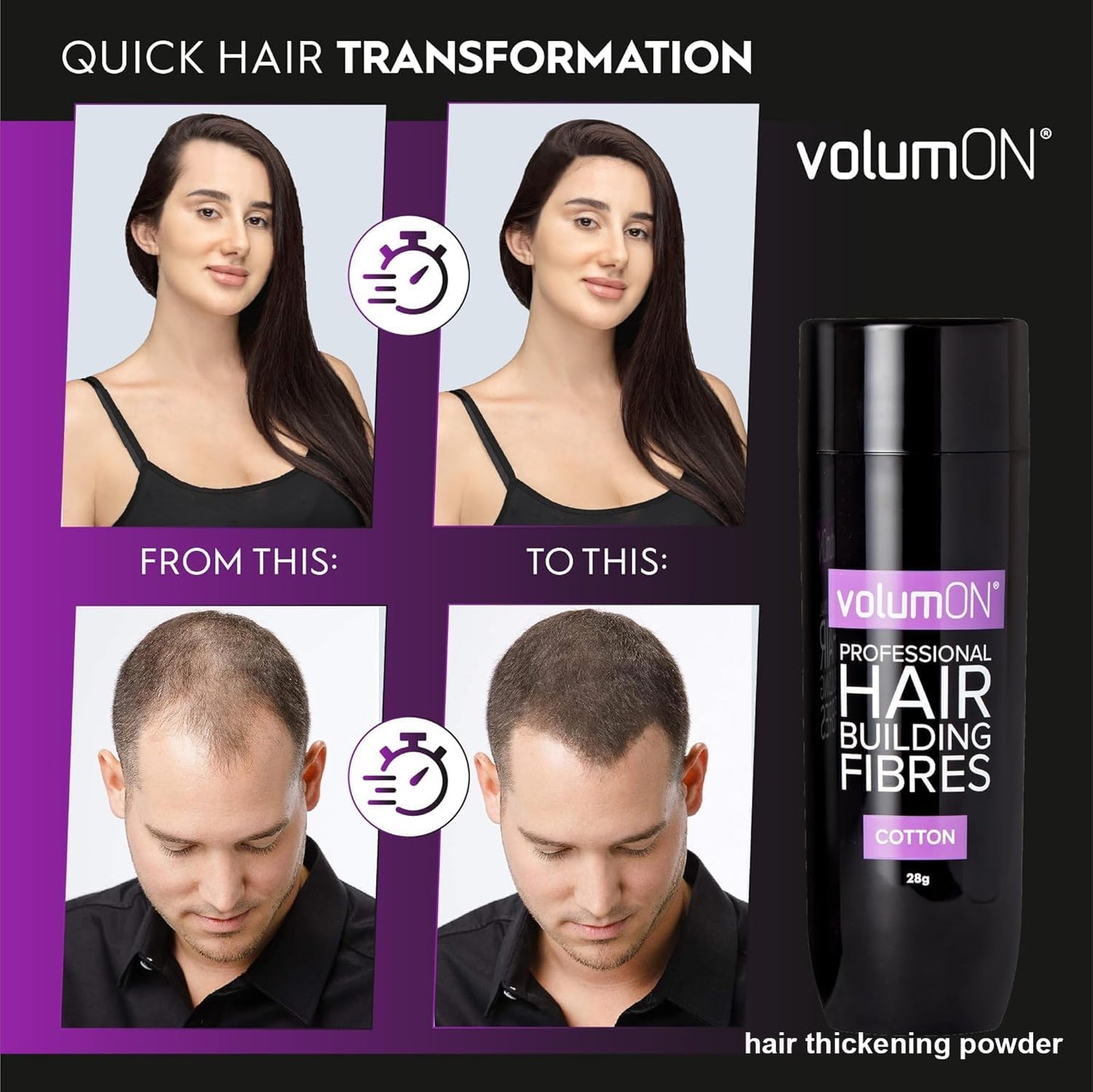 Professional Hair Building Fibres- Hair Loss Concealer- COTTON- 28g- Get Upto 30 Uses- CHOOSE FROM 8 HAIR SHADES COLOURS (Dark Brown)