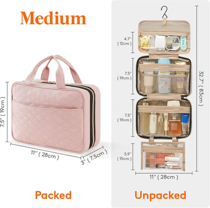 Lifewit Travel Toiletry Bag, Large Hanging Makeup Bag Organizer for Women, Transparent Travel Cosmetic Bag with Hanging Hook for Full Size Bottles, Vacation Essentials, Medium, Pink