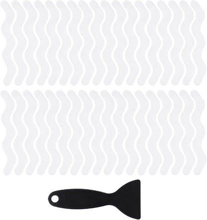 36PCS Non Slip Bath Stickers, S-Wave Anti Slip Shower Stickers for Safety, Transparent Self-Adhesive Bathtub Strips for Bathroom, Stairs, Wet Floors, Kitchen - Includes Scraper
