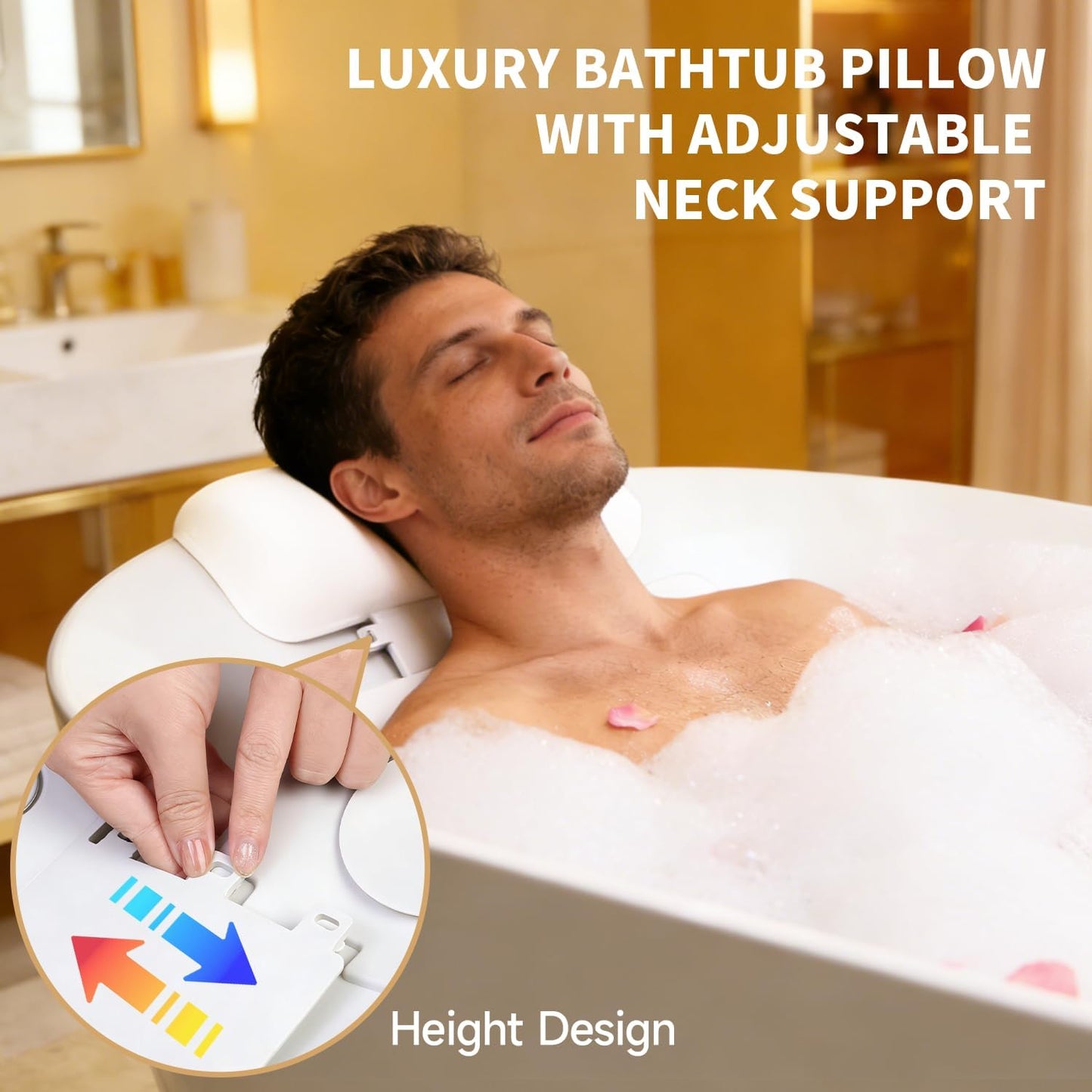 4D Silicone Bath Pillow for Bathtub, Upgraded Adjustable Bath Pillows for Head and Neck with Suction Cups, Quick-Dry and Non-Slip Bath Head Rest for Baths, Spa Gifts for Women, Mom (White)