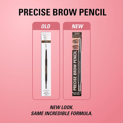 Revolution Precise Brow Pencil, Double-Ended Makeup Tool with Brush for Easy &amp; Ultra Defined Brows and Bold Looks, Dark Brown, 0.05g