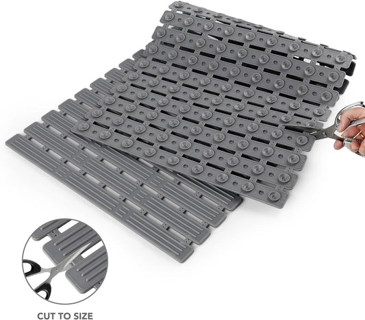 WELTRXE Bath Mat Non Slip Anti Mould, Anti Slip Shower Mats for Inside Shower, 90 x 40 cm Extra Long Bathtub Mat with Suction Cups for Bath Tub Bathroom Floor, Cut to Size, Textured Surface,Solid Grey