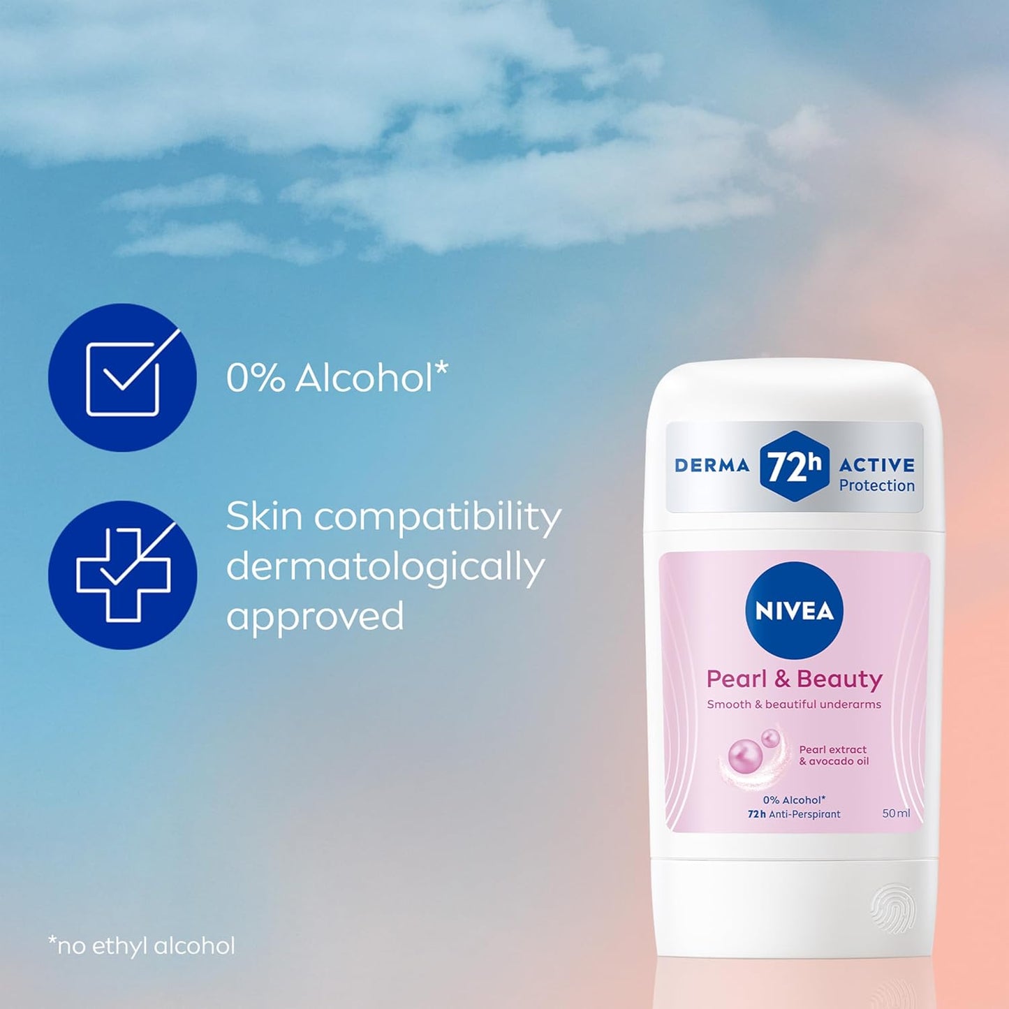 NIVEA Pearl &amp; Beauty Anti-Perspirant Deodorant Stick (50ml, Pack of 1), Women's Deodorant Stick with 72H Sweat and Odour Protection, Anti-Perspirant for Women with Pearl Extracts