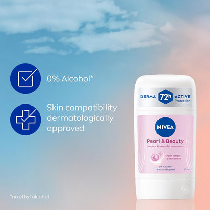 NIVEA Pearl &amp; Beauty Anti-Perspirant Deodorant Stick (50ml, Pack of 1), Women's Deodorant Stick with 72H Sweat and Odour Protection, Anti-Perspirant for Women with Pearl Extracts