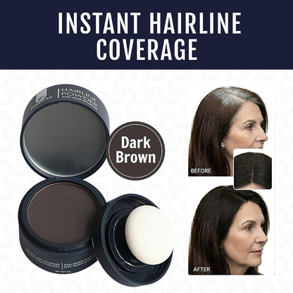 Dual Ended Hairline Powder for Root Touch Up and Grey Coverage - Water &amp; Sweat Resistant, Long-Lasting （#01 Dark Brown）