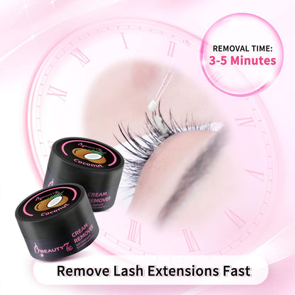 Beauty7 Eyelash Extension Glue Remover Cream Low Irritation and Fast Dissolution Individual Lash Remover Cleanser for Extensions Coconut Scent