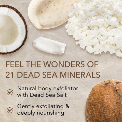 O Naturals Coconut Exfoliating Body Scrub with Dead Sea Salt &amp; Almond Oil - Natural Salt Scrub for Smooth Skin - Hydrating Body Exfoliator