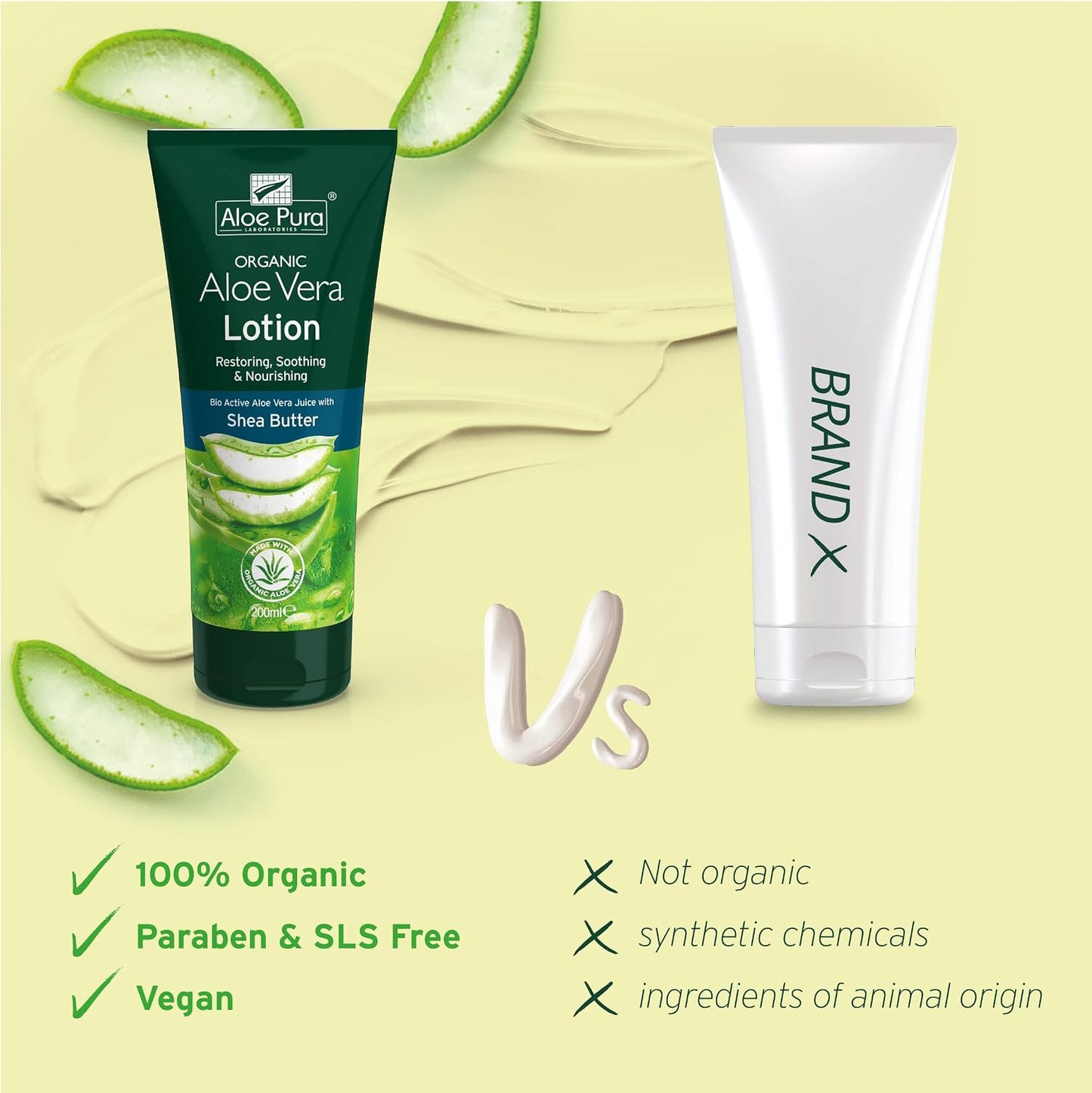 Aloe Pura Organic Aloe Vera Lotion, Natural, Vegetarian, Cruelty Free, Paraben &amp; SLS Free, Soothing, Moisturising, 200 ml