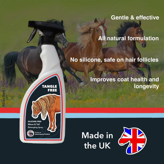 Tangle Free 750ml Mane &amp; Tail Detangler Spray for Horses – Silicone-Free Natural Conditioning Spray – Removes Knots, Moisturises &amp; Strengthens Hair – Supports Healthy Mane &amp; Tail Condition