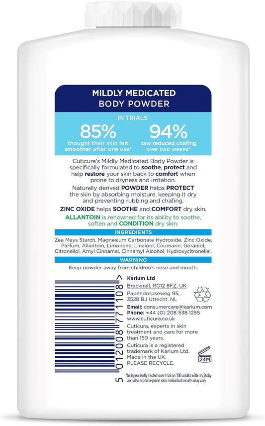 CUTICURA Mildly Medicated Body Powder 250 g, Many Uses Personal Hygiene, Sweat Control, Chafing and Friction Prevention, Itching Relief (Pack of 2)