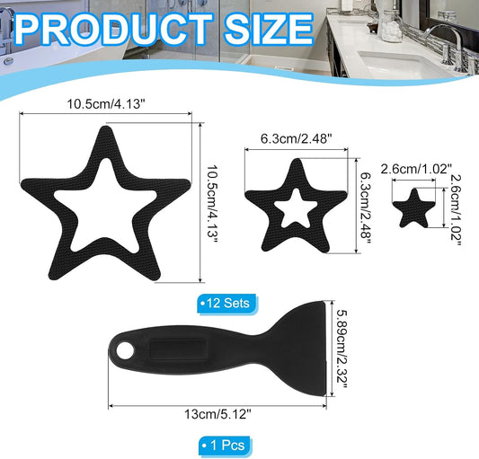 PATIKIL Bathtub Non Slip Stickers, 12 Pack Star Safety Shower Floor Anti Slip Stickers with Adhesive Decals Scraper for Bath Tub Shower Floor Stair, Black