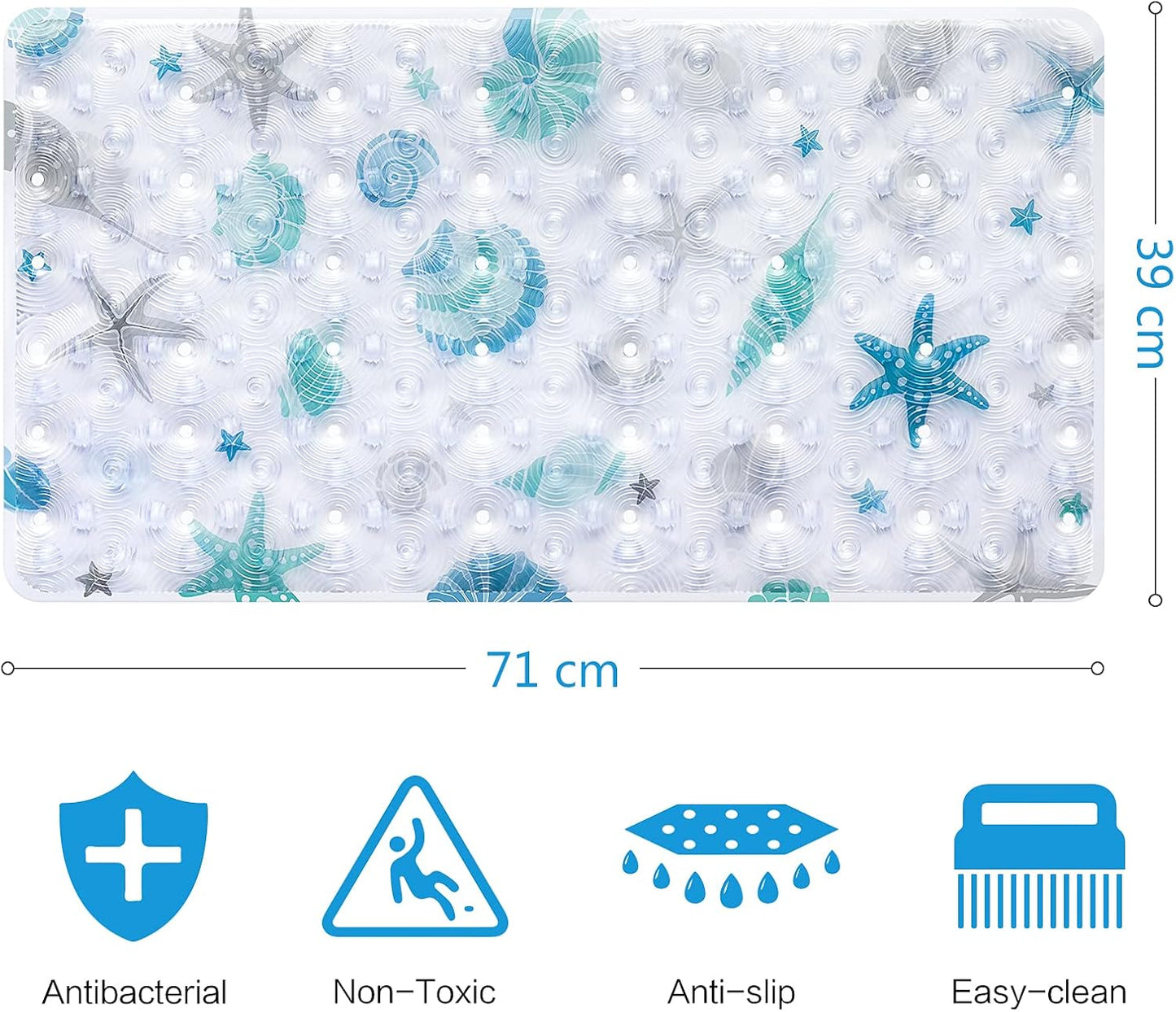 OTHWAY Baby Bath Mats Non Slip Children's Bath Mat Anti Mould Baby Bathtub Mat Safety Toddlers and Nippers Bathroom Shower Tub Mats with Suction Cups, Bath Mat Anti Slip 39 x 71cm Clear Sea Creature