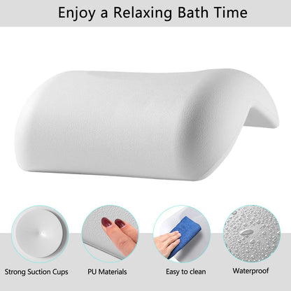 Luxury Bath Pillow for Tub - Waterproof Bath Pillow with 2 Strong Suction Cups, Ergonomic Neck &amp; Back Support for Relaxation | Spa &amp; Bath Accessories for Adults, Home Spa Gift Idea - White