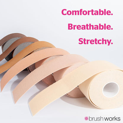 Brushworks Body Tape Shade 2.0 Latte - Nude Stretchy Body &amp; Breast Lift Tape for Long-Lasting Support &amp; Invisible Hold, 5m Roll, Comfortable &amp; Skin-Friendly Bra Tape, Vegan &amp; Cruelty-Free