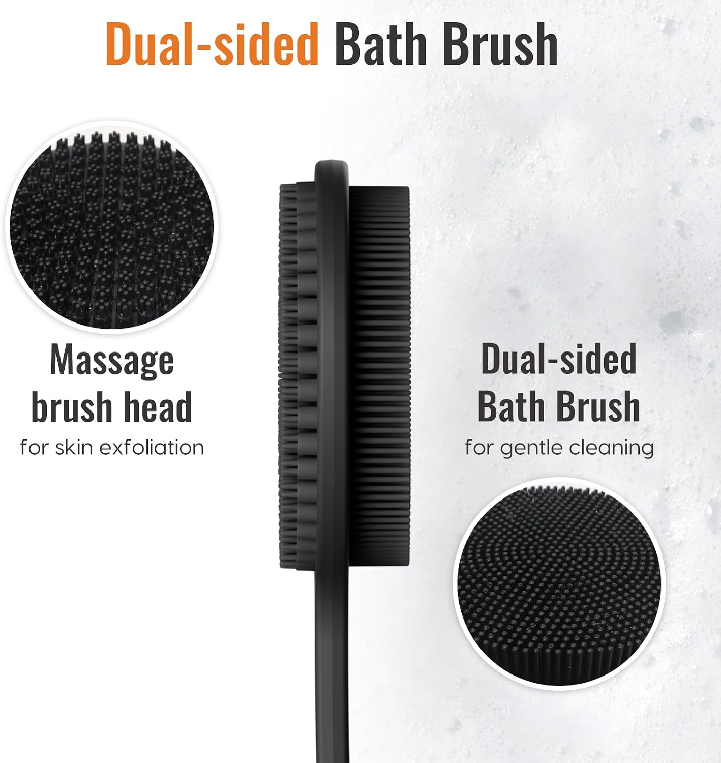 Silicone Back Scrubber, 17In Extended Anti-Slip Handle Body Scrubber Body Brush Back Brush Long Handle for Shower Double Sided Shower Brush Back Washer for Cleansing and Exfoliating, Bath Essentials