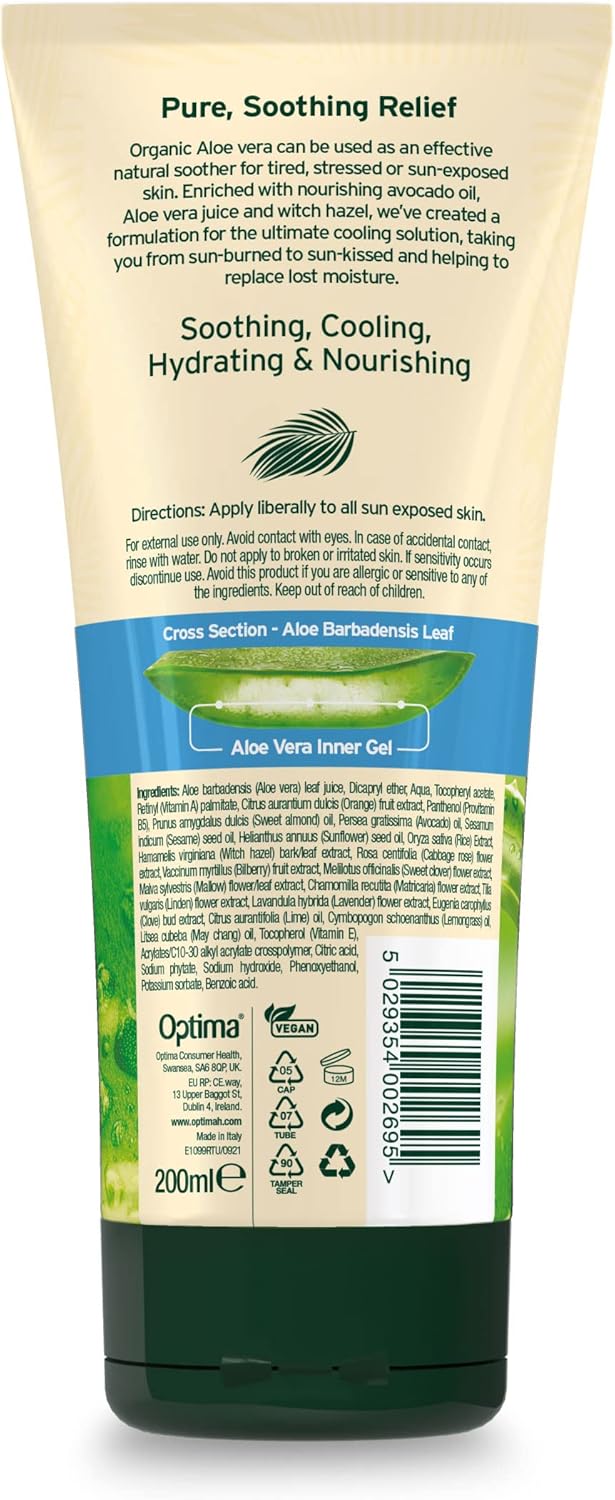 Aloe Pura, Organic Aloe Vera Aftersun Lotion, Natural, Vegan, Cruelty Free, Paraben &amp; SLS Free, Soothing, 200ml