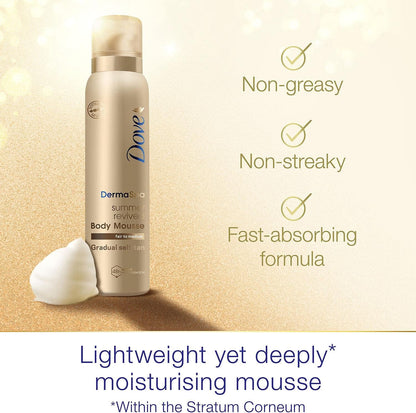 4 Pack of Dove DermaSpa Summer Revived 48 hours Active Moisturisation Fair to Medium Body Mousse 150ml