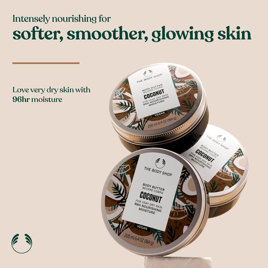 The Body Shop Coconut Body Butter (1x 200ml), Body Moisturiser with Shea Butter, Body Cream for Very Dry Skin, 96H Nourishing Moisture, Body Care for All Skin Types, Vegan Formula