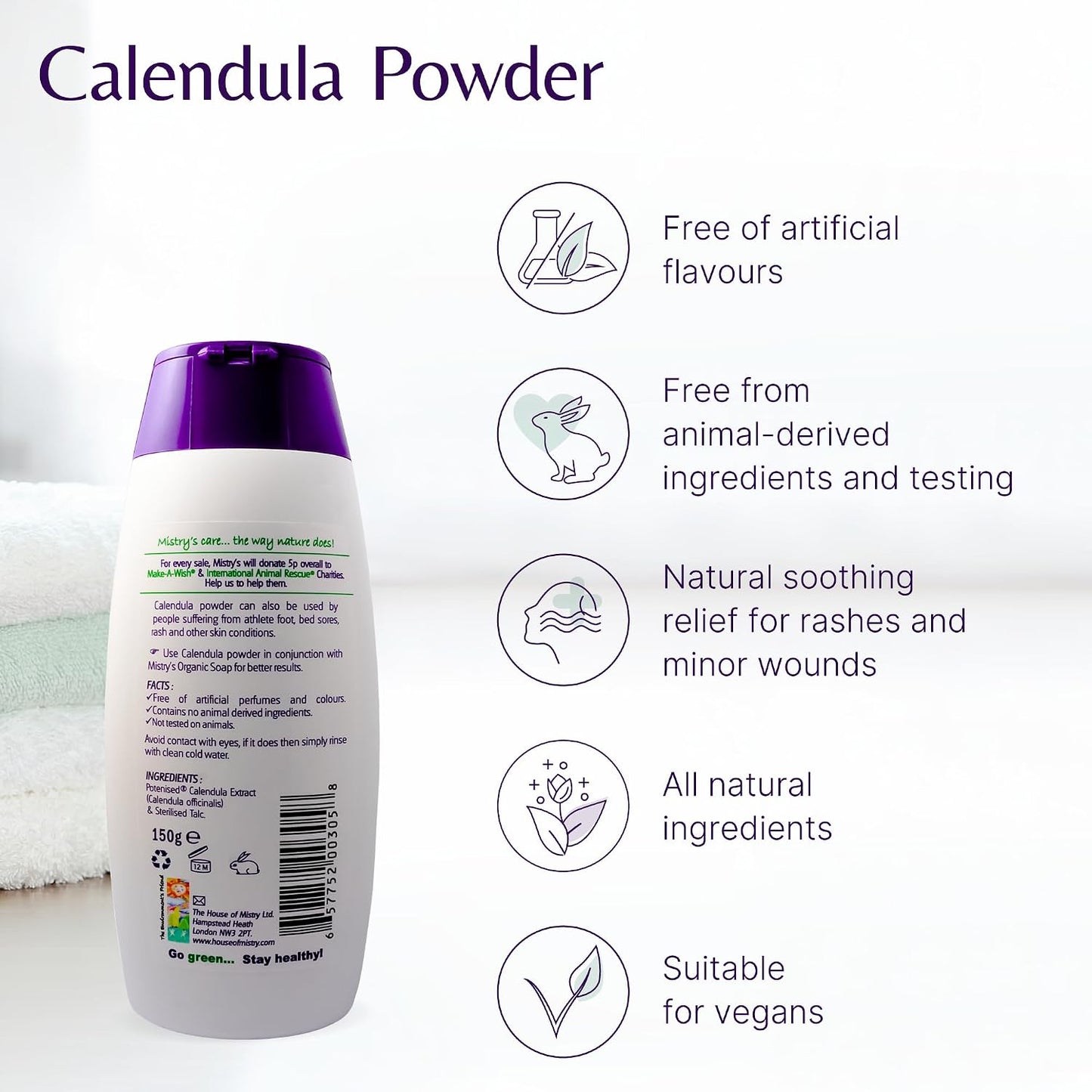 Mistry's Calendula Powder 150g - Natural Plant Based Powder for Wounds and Skin Irritation - Additive Free, Vegan