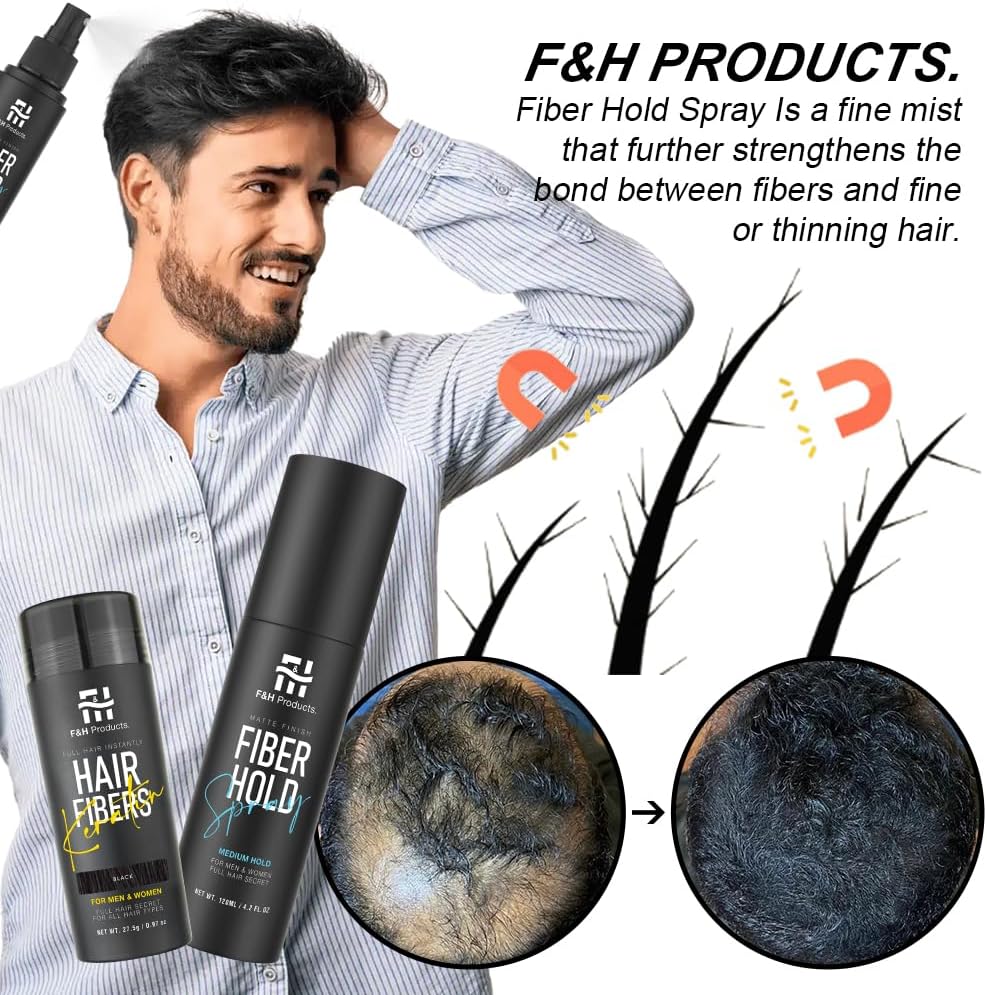 F&amp;H Hair Fibres Dark Brown 27.5g – Keratin Hair Building Fibers – Instant Hair Thickening Powder for Men &amp; Women