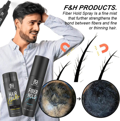 F&amp;H Hair Fibres Dark Brown 27.5g – Keratin Hair Building Fibers – Instant Hair Thickening Powder for Men &amp; Women