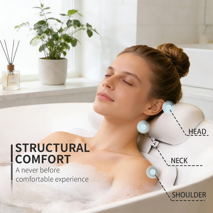 4D Silicone Bath Pillow for Bathtub, Upgraded Adjustable Bath Pillows for Head and Neck with Suction Cups, Quick-Dry and Non-Slip Bath Head Rest for Baths, Spa Gifts for Women, Mom (White)