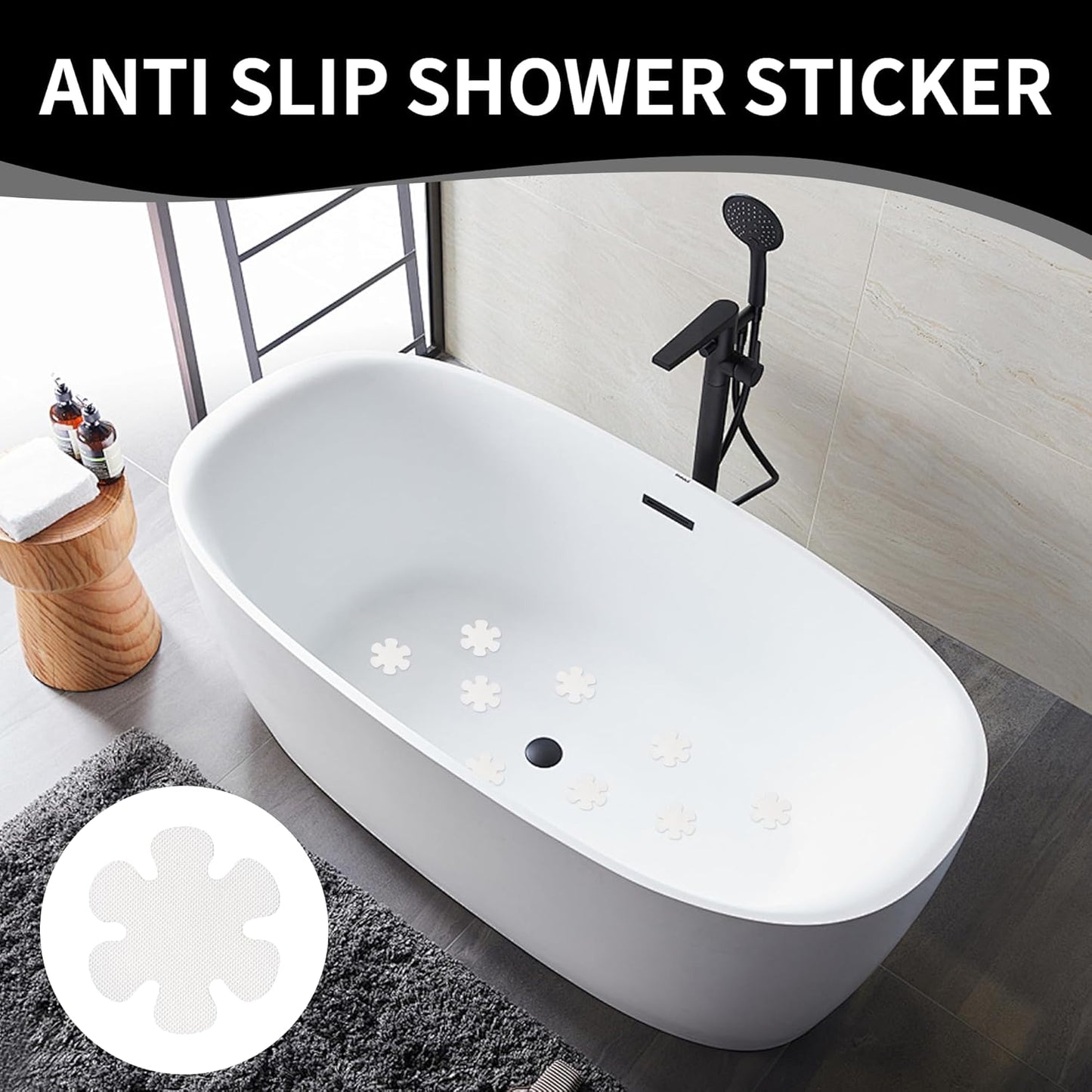 MEKEET 25PCS Anti Slip Bath Stickers White Shower Non Slip Stickers for Flower Shape Transparent Non-Slip Bathtub Stickers Anti Skid Tape Safety Mat with Scraper Suitable for Floor Stairs Bath