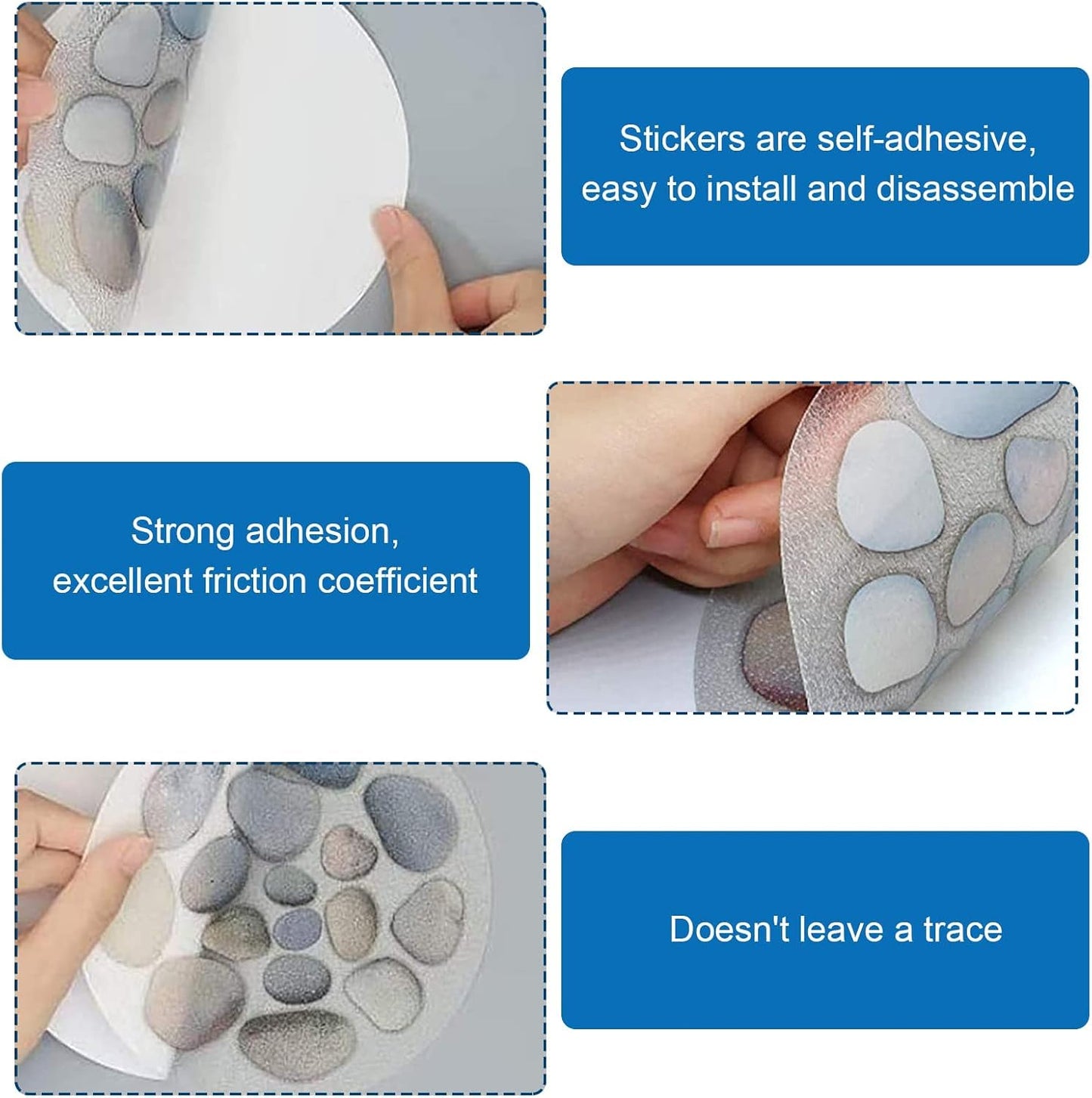 10Pcs Non-Slip Bathtub Stickers Bath Stickers with Plastic Scraper | Non Slip Shower Stickers Bathtub Decoration Sticker Stone Pattern Decoration Bath Safety Sticker Shower Grip Sticker for Bath