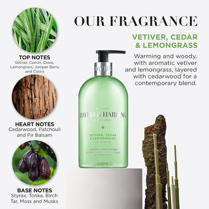 Baylis &amp; Harding Signature Vetiver, Cedar &amp; Lemongrass Anti-Bacterial Hand Wash 500ml (Pack of 3) - Vegan Friendly
