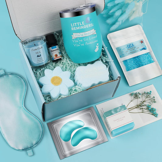 "You're Awesome" Chamomile Pamper Gift Set for Women - Luxury Spa Kit with Insulated Wine Tumbler, Relaxation Self Care Hamper for Mum, Best Friend, Sister, Birthday &amp; Get Well Soon