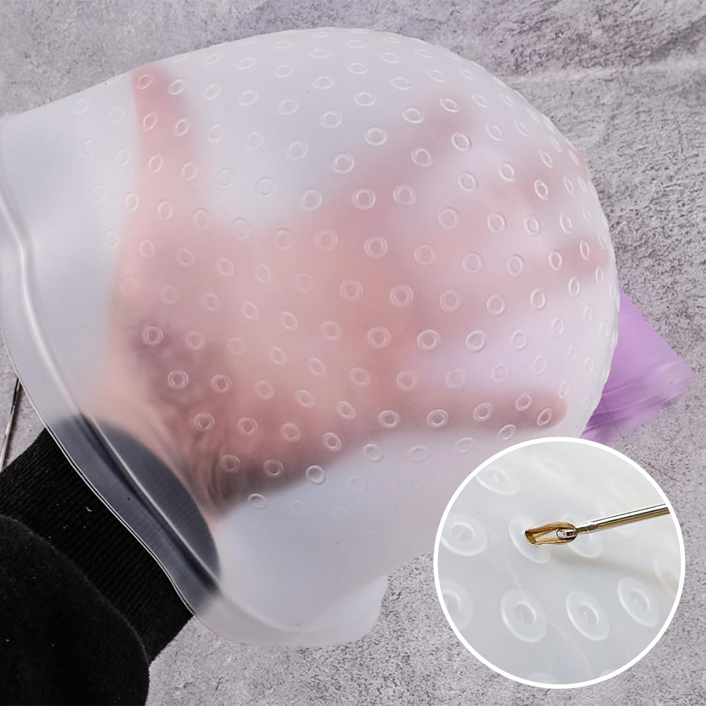 Silicone Highlighting Hair Cap, White Streaking Cap, Soft Silicone Highlighting Caps, Highlight Caps and Hook Kit, Reusable Highlight Hat with Hook, Hairdressing Dyeing Staining Tools Kit
