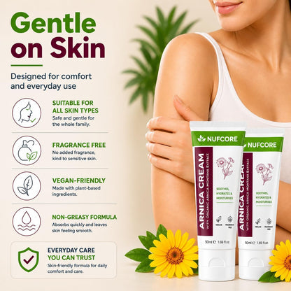 Arnica Cream – 2 x 50ml Twin Pack | Organic Arnica Montana Extract, Almond Oil &amp; Cocoa Butter | Fast Absorbing, Soothing &amp; Moisturising