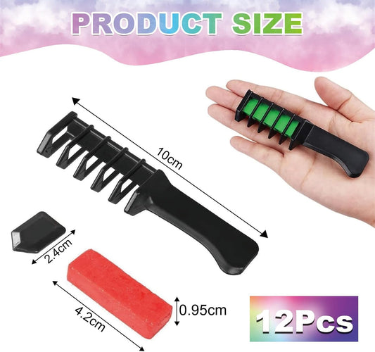 12Pcs Hair Chalk Comb, Hair Chalks for Girls, Temporary Bright Hair Color Cream Washable Instant Hair Dye Combs, Hair Color Dyeing Tool Gifts for Party DIY Cosplay Birthday Christmas Halloween